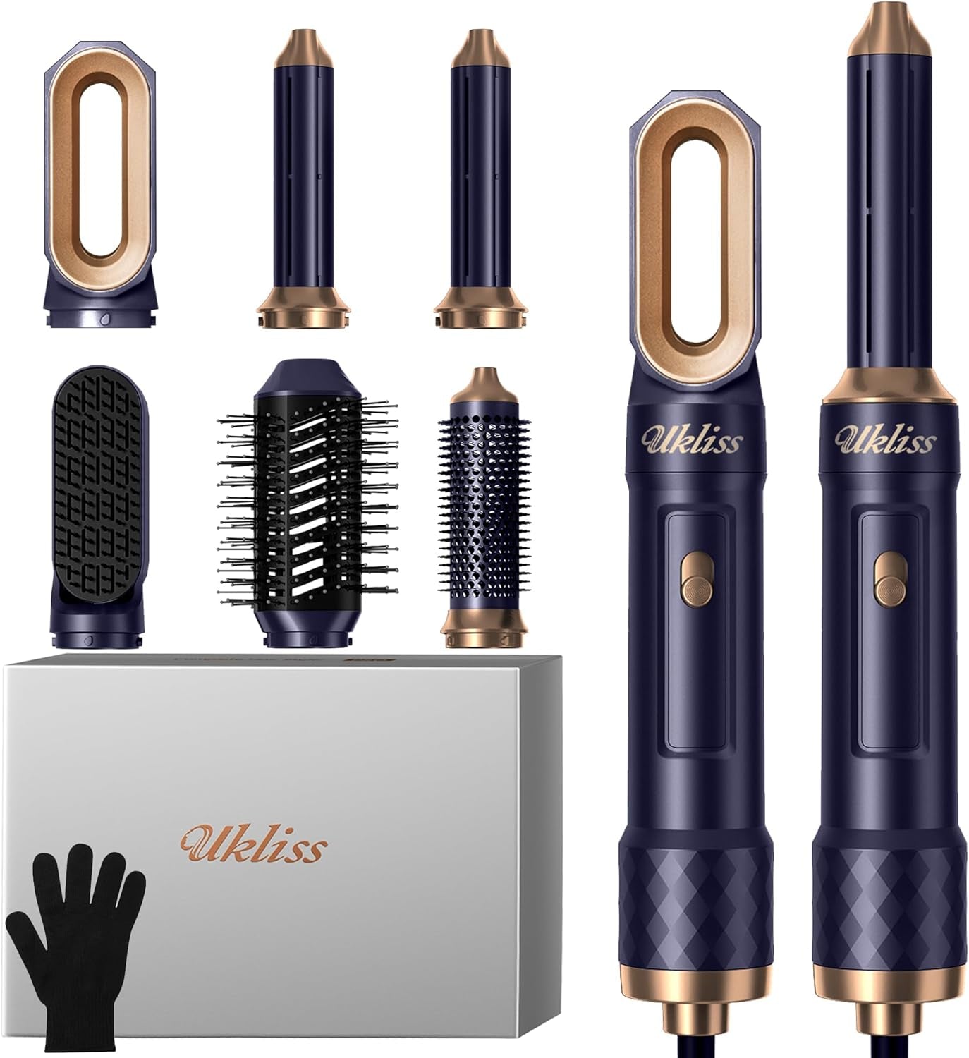 Airstyler 6 En 1 Pro, UKLISS Secador Pelo Profesional Con Cepillo Alisador Pelo, Secador Pelo Rizado, Thermal Brush, Cepillo De Aire Caliente, Hair Dryer Para Volumen, Doblar, Suavizar, Secar (Azul)