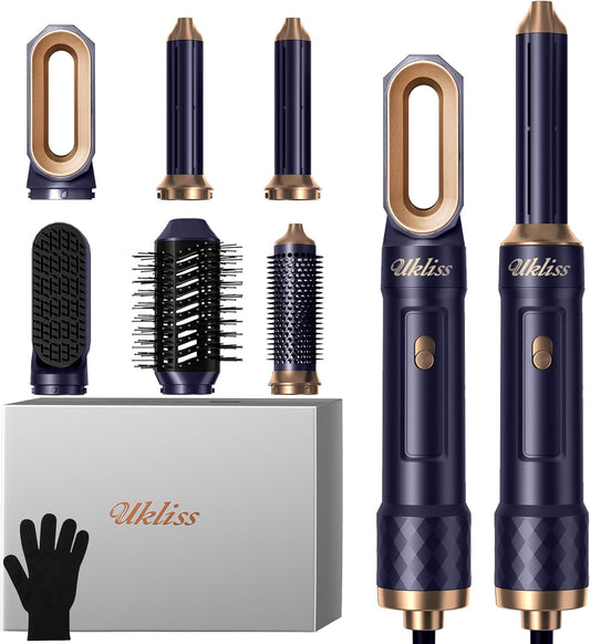 Airstyler 6 En 1 Pro, UKLISS Secador Pelo Profesional Con Cepillo Alisador Pelo, Secador Pelo Rizado, Thermal Brush, Cepillo De Aire Caliente, Hair Dryer Para Volumen, Doblar, Suavizar, Secar (Azul)
