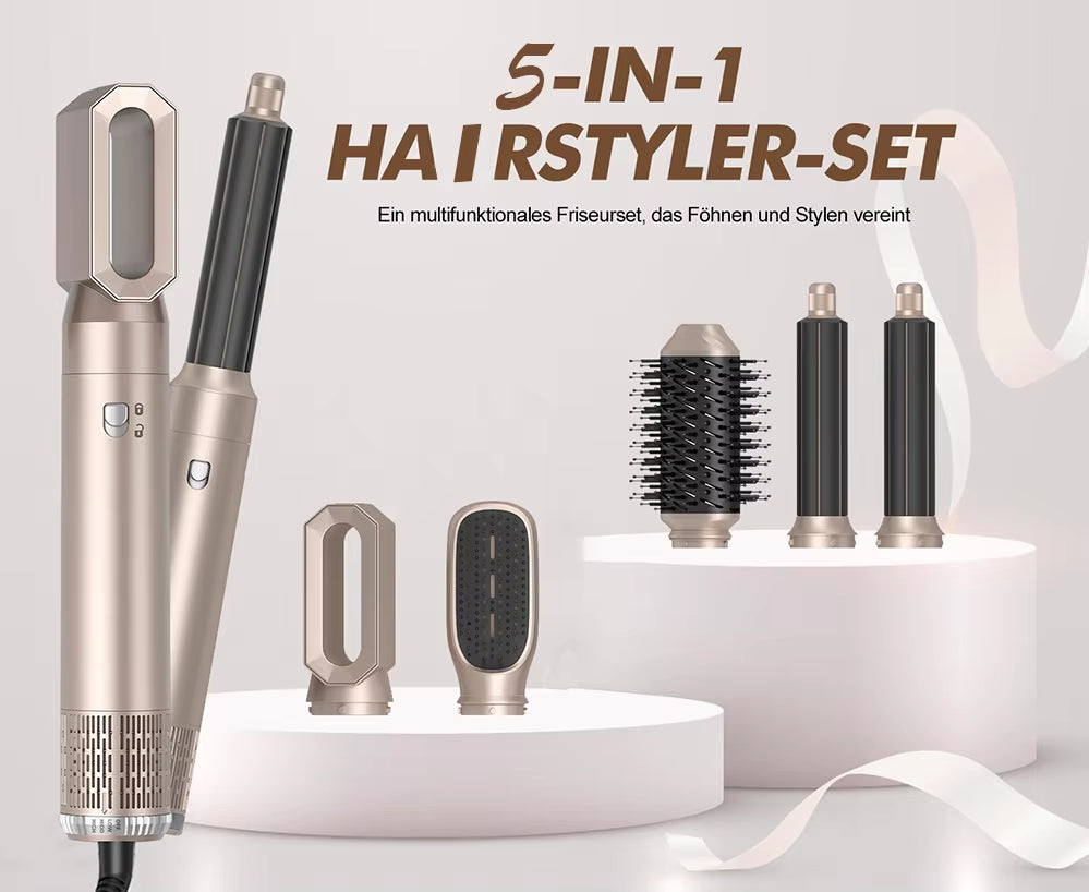 5 in 1 Hair Dryer Brush Electric Hot Air Straightener Multi Hair Styling Blowing Comb Rotating Curling Iron Set Professional